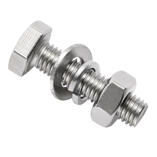 msymsyu Juego de tornillos hexagonales M4 x 10 mm, tornillos de acero inoxidable, 20 unidades, M4, tornillos de máquina con tuercas, arandelas y arandelas de resorte para montaje DIY de diferentes