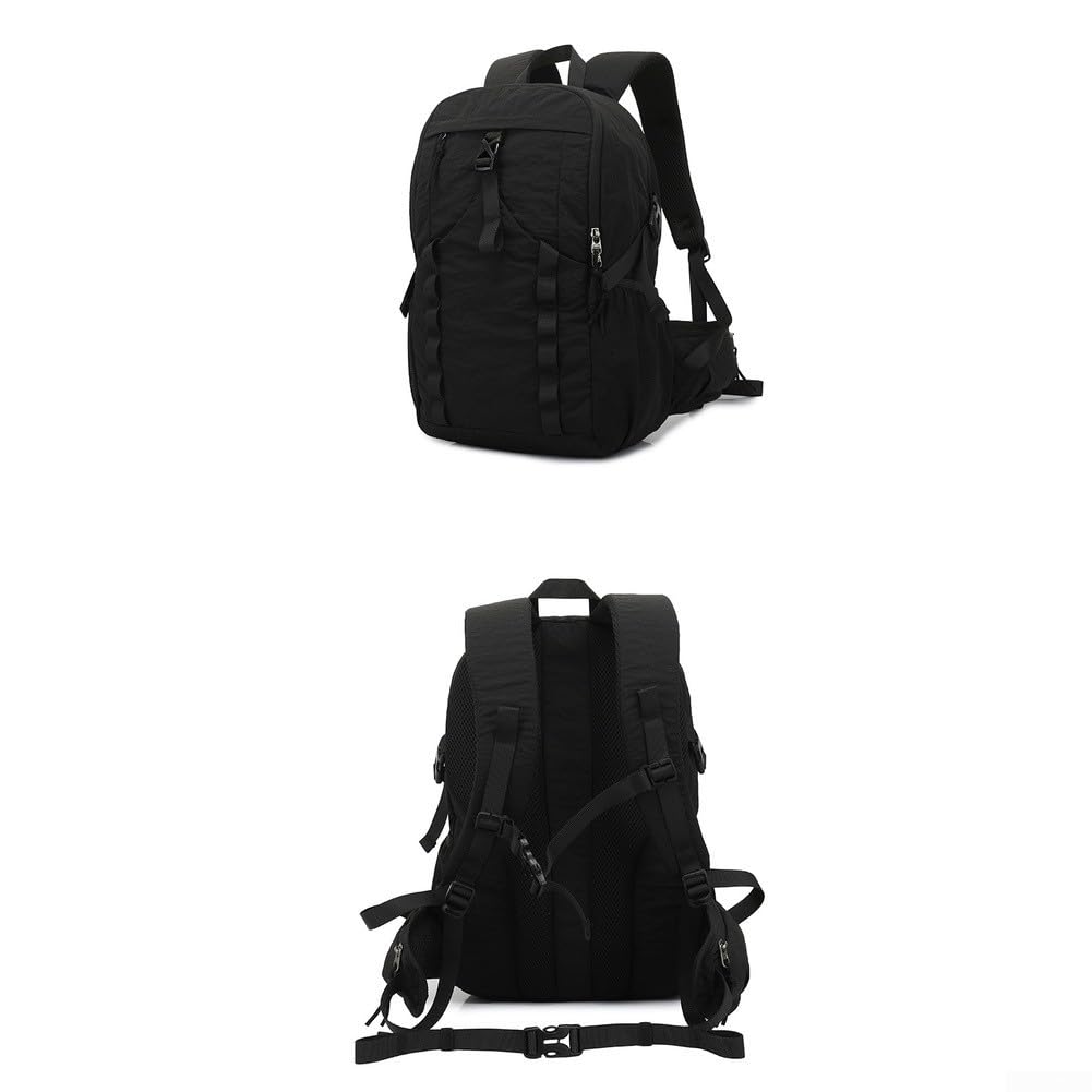 Zaino da trekking leggero da 28 litri, in nylon, con fischietto SOS, cinghie traspiranti, impermeabile, per campeggio e trekking, nero