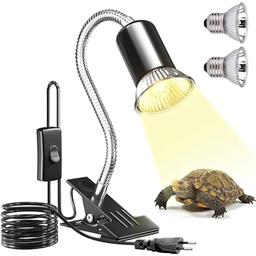 KQWVZ Lámpara para Tortuga, Lampara Tortugas de Agua, Lámpara de Calor para Reptiles, Lámpara de Calor de Tortuga con 2 Bombillas de Luz UVA UVB y Abrazadera Giratoria De 360 °adecuada, para Tortuga