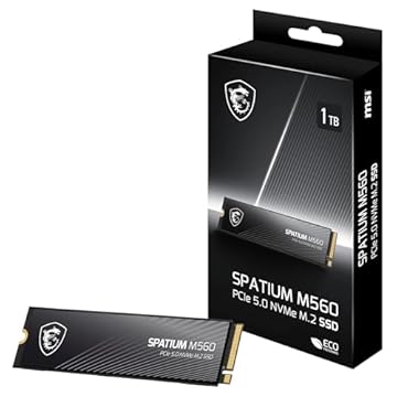 MSI SPATIUM M560 SSD 1TB – PCIe 5.0 NVMe M.2, fino a 10.200 MB/s in lettura e 8.400 MB/s in scrittura, 3D NAND, sicurezza dati integrata, Center – Garanzia 5 anni (600 TBW)