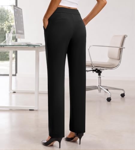 DLOODA Womens Work Pants Straight Leg Dress Pants with Pockets Black — view 2