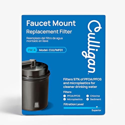 Culligan CULFMF01 Replacement Water Filter for Sink Faucet, Reduces Microplastics & 97% of PFOA/PFOS, Chlorine Odor for Cleaner Drinking Water, Faucet Mount Replacement Filter Lasts up to 400 Gallons - 1