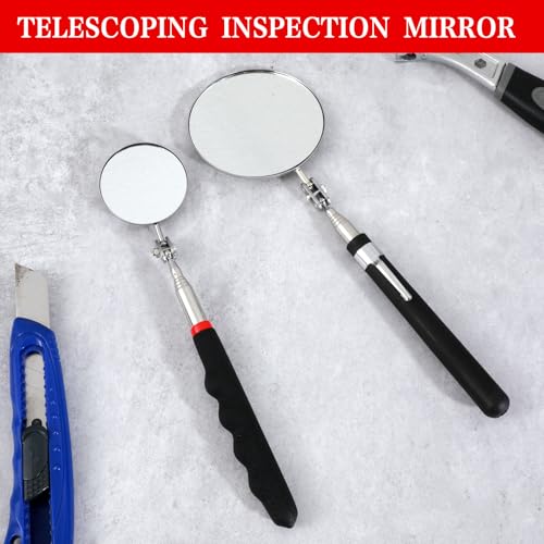 2 Pcs Telescoping Inspection Mirror, 360° Mechanic Mirror Stainless Steel Extendable Mirrors for Mechanics, Automotive Repair, Contractors, Home Inspection
