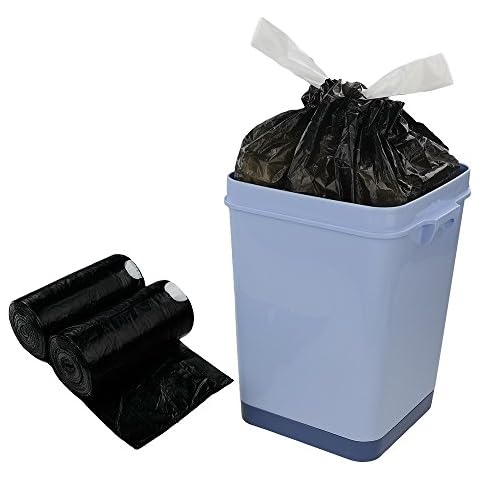 Dynko Small Bin Liners Bags, 10 Liter Drawstring Trash Bag, Black Bin Bags Cover