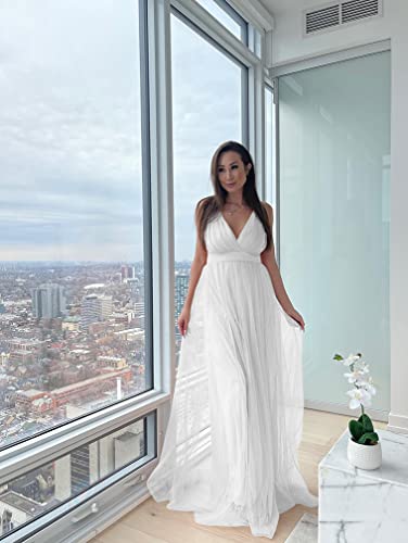 Xxtaxn XX182-WHITE-M Women'S Sexy Deep V Neck Split Cocktail Party Formal Bridesmaid Maxi Dress White thumb #3
