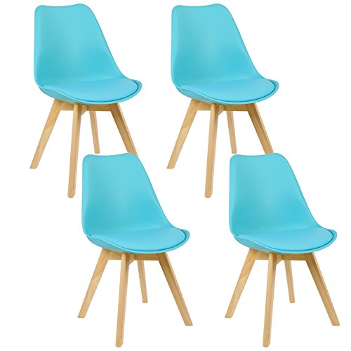 WOLTU Esszimmerstühle 4er Set, Skandinavische Küchenstühle Retro Design, Sitzfläche aus Kunstleder, mit Massivholz Beinen, bis 150 kg belastbar, Blau