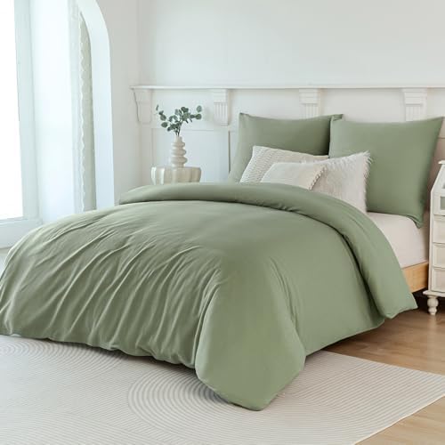 Soifox Winter Thermo Fleece Bettwäsche 200x200 Salbeigrün, Flauschige und Warme Cashmere Touch Bettbezug + Kissenbezug 2er Set 80x80 cm mit Reißverschluss