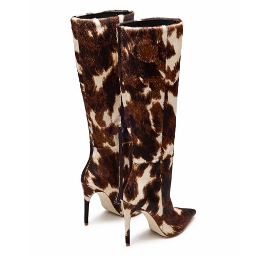 Fall Knee High Boots Women Stiletto High Heel Tall Wide Calf Boots Comfortable Faux Fur Pointed Toe Side Zipper Long Winter Shoes3