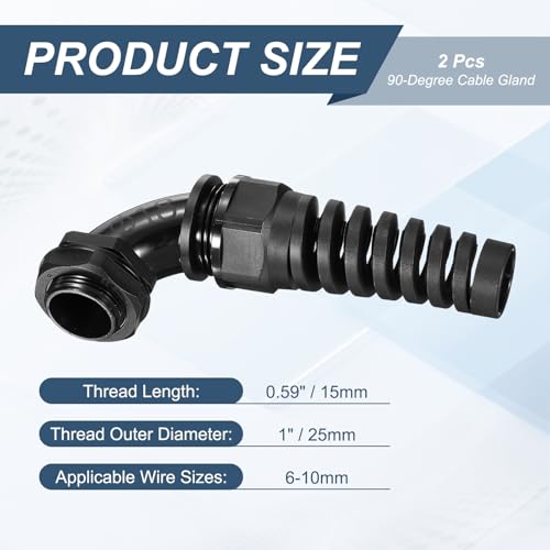 Prensaestopas M25 impermeable codo 90 conector cable espiral ajustable 2 ud 3