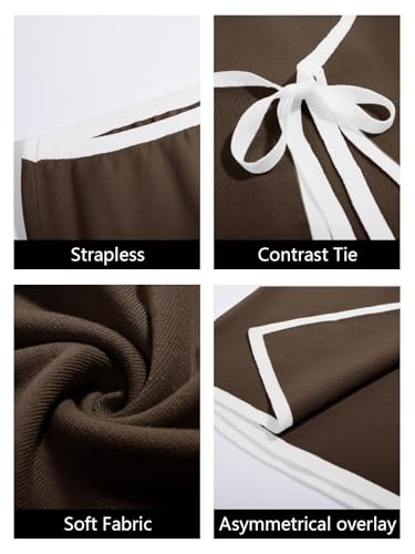 Image of Wenrine Womens Sexy Tube Top Dress Strapless Self Tie Wrap Asymmetrical Hem Knit Summer Party Mini Dresses