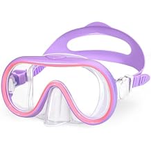 Kids Swim Goggles Mask with Nose Cover 3-16, Unique Frame Design 180 Clear View Tempered Glass No Leak for Pool Beach