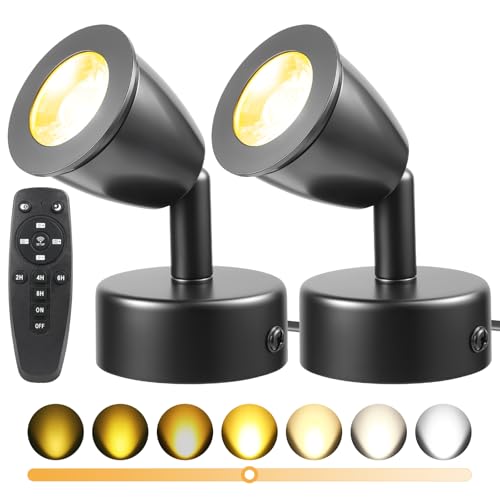 Image of 2Pack LED Spot Lights Indoor with Timer and Remote Stepless Adjustable Color Temperature and Dimmable Uplighting Indoor Accent Up Lights for Home Plant Artwork Pictures
