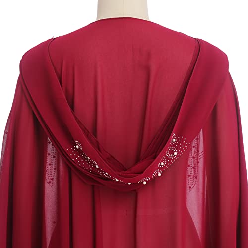 Image of OBEEII Muslim Dress for Women Loose Batwing Sleeved Hooded Beaded Embroidery Long Abaya Dress Kaftan Abayas Islamic Robe
