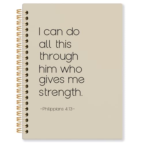 KRHFG Neutral Christian Spiral Notebook, Philippians 4:13 Bible Verse Journal, Religious Scripture Journals for Writing, Bible Notebooks for Note Taking, Church Notes Journal, 5.5x8.3 Inch