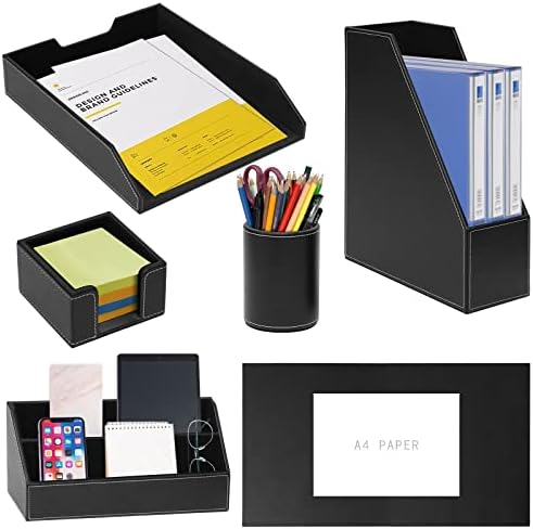 6 Piece Office Supplies/Desk Organizer Set with Desktop Leather W...