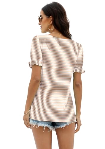 Image of WIHOLL Tops for Women Summer Casual Ruffle Trim Sleeve Square Neck T Shirts