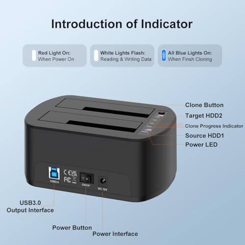 Image of MAIWO External Hard Drive Docking Station for 2.5 /3.5 inch SATA HDD /SSD with Offline Clone, 5Gbps Support UASP, 36TB Capacity, Dual Bay USB 3.0 to SATA Adapter Duplicator