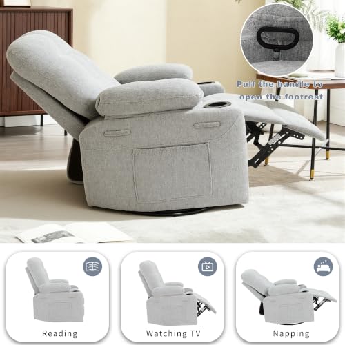 Image of Swivel Rocker Recliner Chair, Recliner Single Sofa with Massage, Manual Nursery Rocking Chair with Side Pockets & Cup Holder, Modern Recliner with Heating for Living Room, Apartment(Gray)