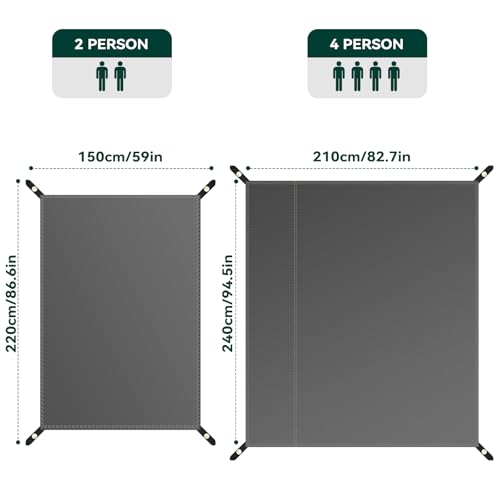 JAICOM Tent Footprint - Waterproof Camping Tarp, 2 Person Tent Floor Saver, PU 3000mm Small Tarp for Hiking, Backpacking, Hammock, Beach, Picnic and Other Outdoor Activities