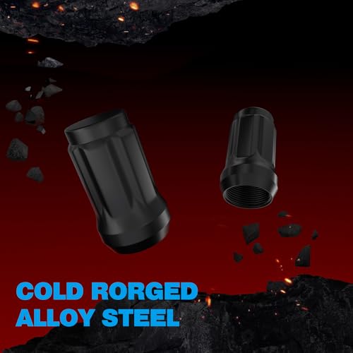 Image of JiiinMiiin M12x1.5 Lug Nuts Black with 6 Spline Tuner, 12x1.5 Locking Lug Nut 1.38 inch Length with 1 Socket Key 60 Degree Conical /Cone Bulge Seat Closed End. 20PACK