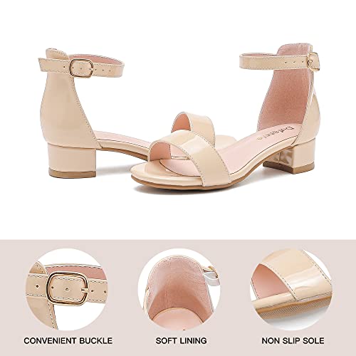 Dufannie Girls Nude Dress Shoes Kid Wedding Shoes Flower Girl Dress Girls Wedge Sandals Little Girl Dress Shoes For Wedding Suded Sandals School Graduations Performances Party(3603Patent Nude 1) #TOP6