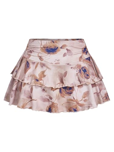 Women's Y2K Floral Ruffle Layered Skirts Graphic A Line Mesh Going Out Mini Skirt - Main Image