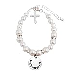 KUIYAI Goddaughter Pearl Bracelet First Communion Bracelet Christening Gift (Goddaughter Pearl Bracelet)