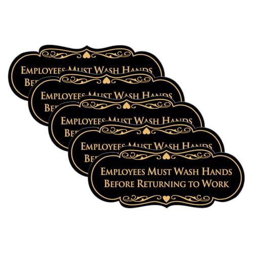 Signs ByLITA Designer Employees Must Wash Hands Before Returning to Work Sign - Durable Material and Easy Installation (Black Gold) - Medium (5 Pack)