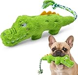 KesterlsShopping Squeaky Plush Crocodile Dog Toy with a Rope Tail,Crinkle Stuffed Dog Toy Keep Them Busy Tug of War Training Play, Dog Chew Toys for Small Dogs (Green)