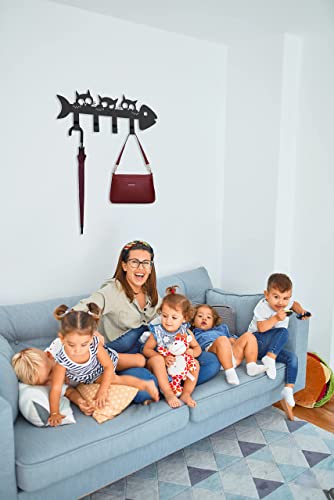 Steti Wall Mounted Cat Coat Racks, 16 Inch Modern Unique Towel Rack With 4 Durable Hooks For Bathroom Wall, Decorative Key And Dog Leash Holder, Kitchen Utensils Hangers, Matte Black #TOP2