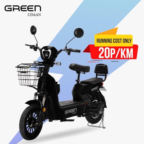Image of Green Udaan Low Speed Electric Scooter Non RTO 80KM Range Lithium Battery with Portable Charger (Black)
