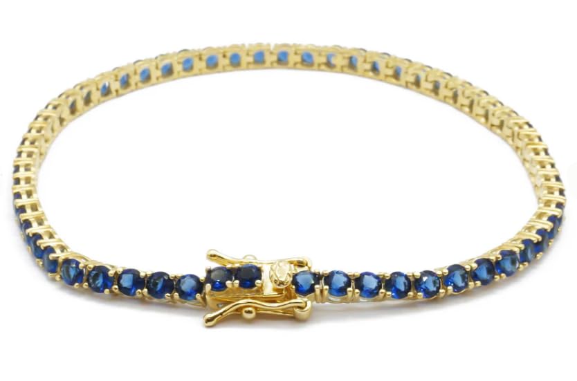 Non Annerisce Generico Bracciale Uomo Donna Tennis In Argento 925 Dorato Placcato Oro Giallo 18kt Con Zirconi Pietre Blu 3mm Brillanti Tutte le lunghezze 16-17 - 18-19 -20-21cm (16 cm)