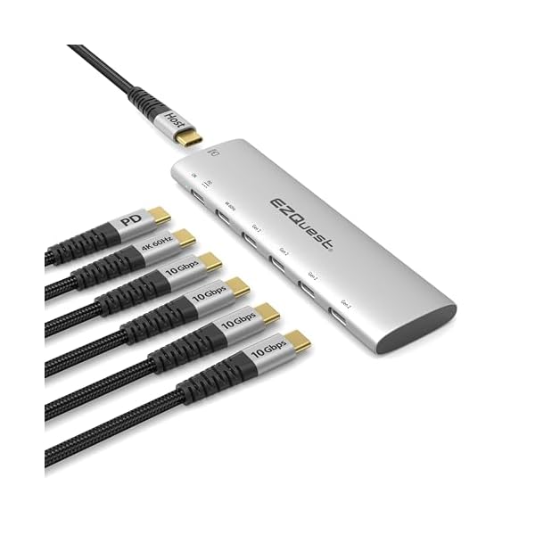 EZQuest USB-C Slim Gen 2 Hub Adapter 6-in-1 1 USB-C 4K/60Hz Video, 4 USB-C Gen 2 10Gbps, and 1 USB-C Power Delivery 3.0