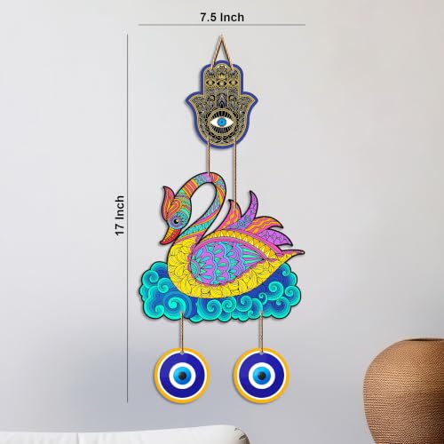 Image of Artvibes Colorful Swan Evil Eye Wall Hanging for Home Entrance & Main Door | Decorative Nazar Battu Decor for Living Room Bedroom Office Hallway | MDF Wall Accent (WH 85127N)