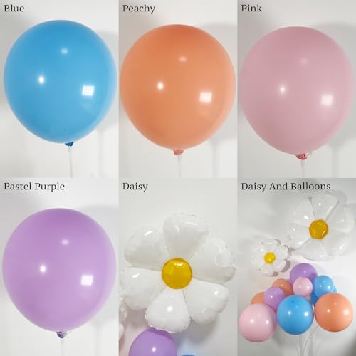 Image of 119Pcs Blue Peach Balloon Garland Arch Kit with Pastel Purple, Pink, Daisy Flower Balloons, Perfect for Girls' Birthday Decorations, Puppy-Themed Party Supplies, Dog Party