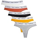 Fauean Damen 1/5er Pack Baumwolle String Carousel Thong Underwear Damen Thong Damen Tanga Strings Dessous mit breitem Gummizug Bikinislip Slips tiefer Bund Panties