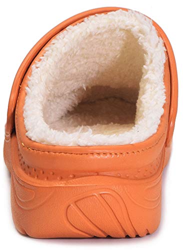 Mens Womens Fur Lined Clogs Waterproof Winter Warm Home Slippers Garden Shoes Lightweight Indoor Shoes Outdoor Mules Orange 7/6 Us, 38 Eu #TOP3