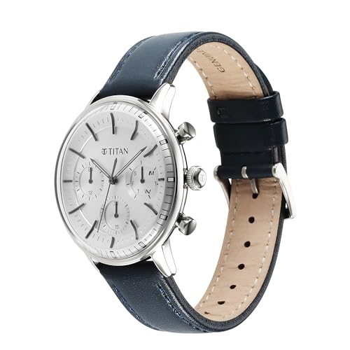 Titan Light Leathers Quartz Multifunction Black Dial Stainless Steel Strap Watch for Men-90171SL01 - Image 5