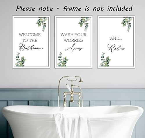 Eviepops Prints Bathroom Wall Art Set of 3 Unframed Prints, Green Eucalyptus Plant with Quotes, Leaves Home Decor, Wash Away Your Worries, And Relax (A4) - Cosy Home Interiors Eviepops Prints Bathroom Wall Art Set of 3 Unframed Prints, Green Eucalyptus Plant with Quotes, Leaves Home Decor, Wash Away Your Worries, And Relax (A4) - Image 3