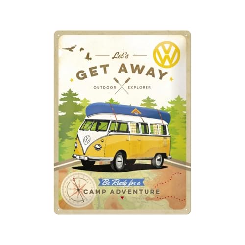 Nostalgic-Art Plaque Vintage Volkswagen – Bulli T1 – Let's Get Away – Idée de Cadeau pour Le Bus VW, en métal, Déco Design Retro, 30 x 40 cm
