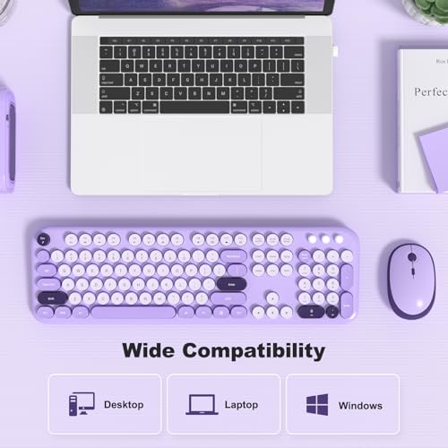 Image of KNOWSQT Wireless Keyboard and Mouse Combo - Lovely Violet 2.4G Full-Sized Colorful Keyboards, Round Keycap USB Dongle Plug Play Cute Keyboards for Windows, Laptop, PC, Desktop, Mac
