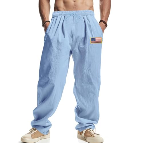 PORCLAY Mens Linen Casual Pants Elastic Waist Drawstring Hip Hop Trousers Wide Leg Yoga Beach 2025 Summer Pants
