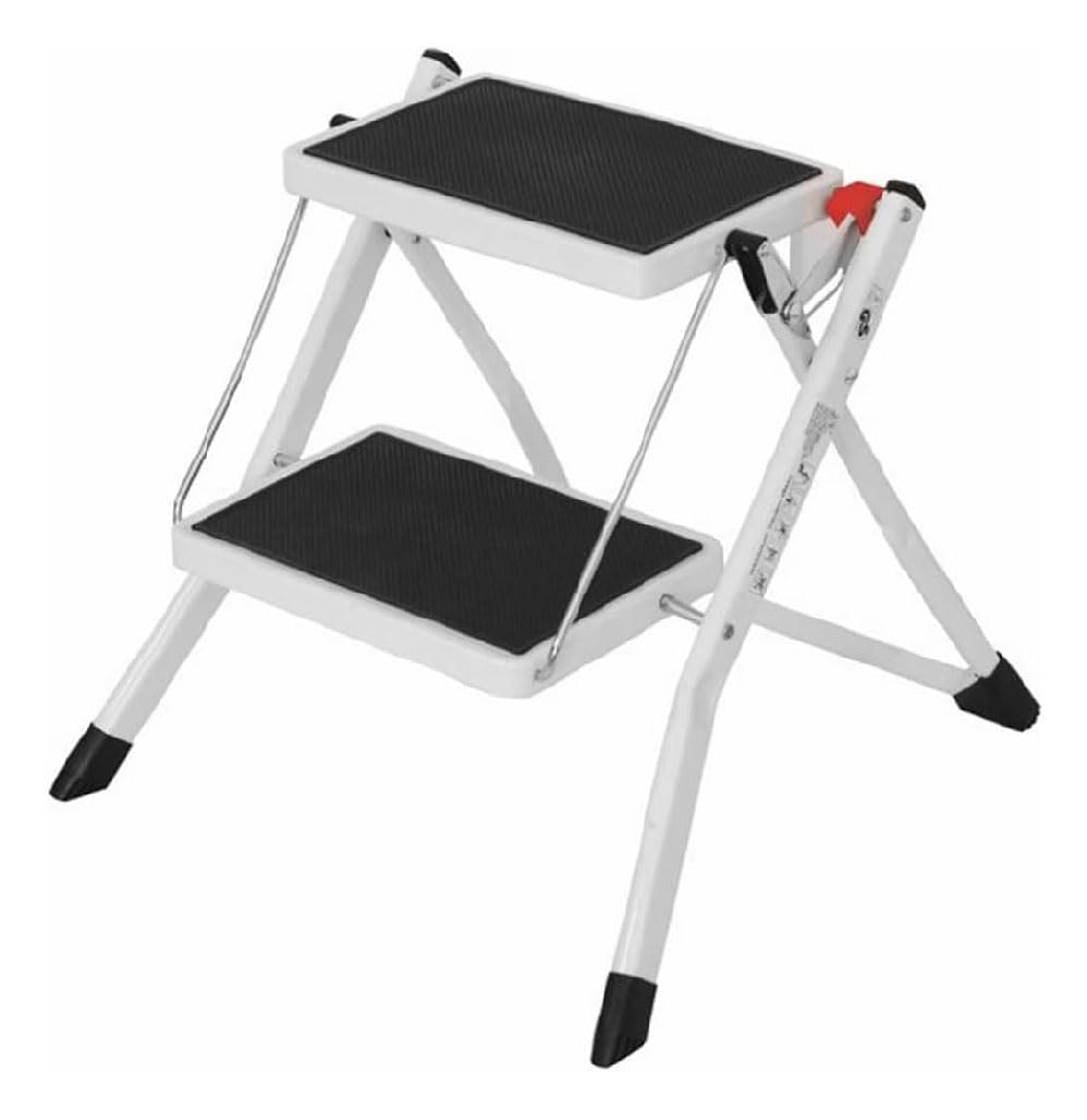 TIENDA EURASIA - Escalera de 2 Peldaños, Plegable de Aluminio, con Superfice Antideslizante, Resistente hasta 150 Kg, Estructura de Tijera de 48,5 x 44,5 x 49,5 cm
