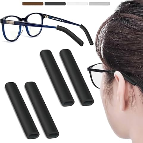 2 Pairs Silicone Glasses Ear Cushion, Eye Glasses Ear Grippers Anti Slip, Glasses Ear Grips Non Slip, Eyeglass Ear Cushions for Pain, Temple Sleeves Tips Ear Pads for Glasses Slip Preventer (Black) Cover