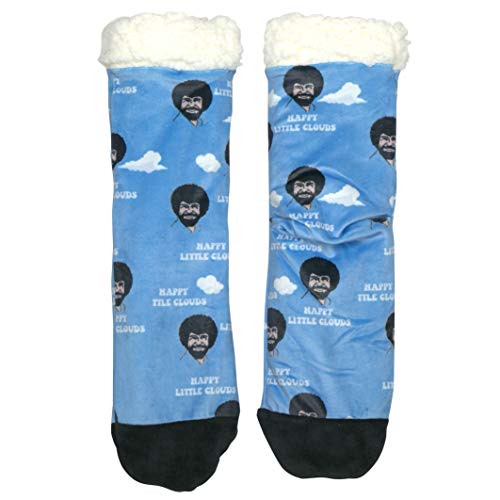ooohyeah Unisex Cozy Slipper Socks, Funny Bob Ross Fuzzy House Slippers for Women & Men, Sherpa Warm Cute Indoor Non-Slip Socks