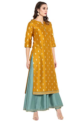 Janasya Indian Women's Mustard Poly Silk Ethnic Dress(J0006-Set-Xxl) #TOP3