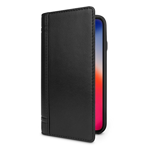Image of Twelve South Journal for iPhone X | Leather Wallet Shell and Display Stand (Black)