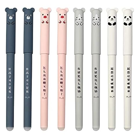 GZGXKJ 8 Pcs 0.35 mm Erasable Pens Rub Out Pens Rollerball Pens Cute Cartoon Animal Friction Pens for Student Stationery Office Supplies Cover