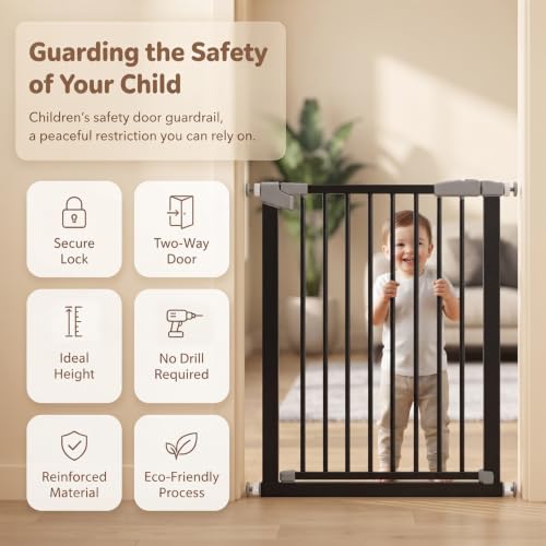 Image of StarAndDaisy Baby Safety Gate for Stairs, Doorways & Hallways, Child Safety Gate with Dual Lock, Auto-Close, No Drill Pressure Mount, Staircase Gate Baby Safety | Safety Gate for Kids Home | Black