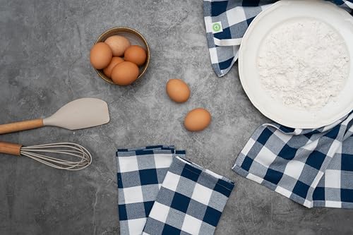 Image of Blue and White Plaid Kitchen Towels - Set of 6 Blue Checkered, 100% Cotton, Lint-Free Kitchen Towels with Hanging Loop - Versatile Uses Including Kitchen Towels, Hand Towels, Dish Towels (6 Pack)